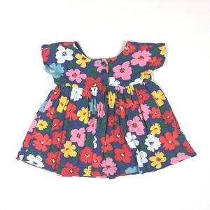 Hanna Andersson Dress Baby Girls Sz 12-18m Blue Floral Twirly Casual Everyday